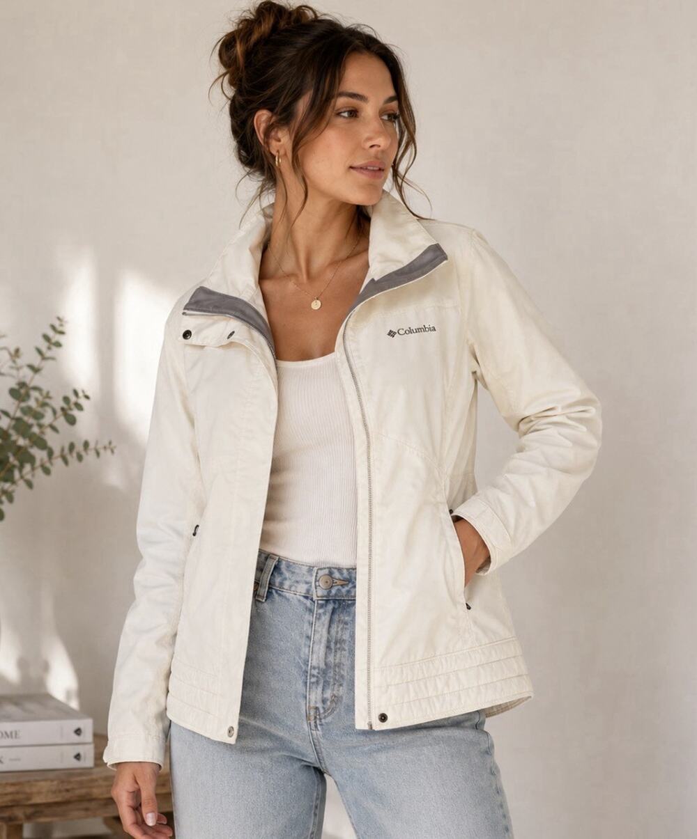 Columbia Omni-Shield Interchange Jacket Women L Ivory Cream Gorpcore Outdoor